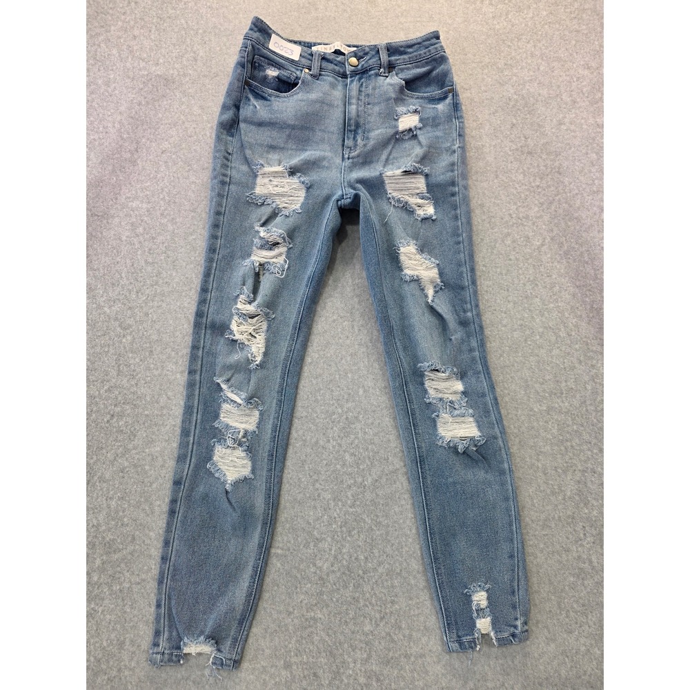 Tinseltown Womens Distressed Skinny Jeans Light Wash High Rise‎ Ripped Size 7